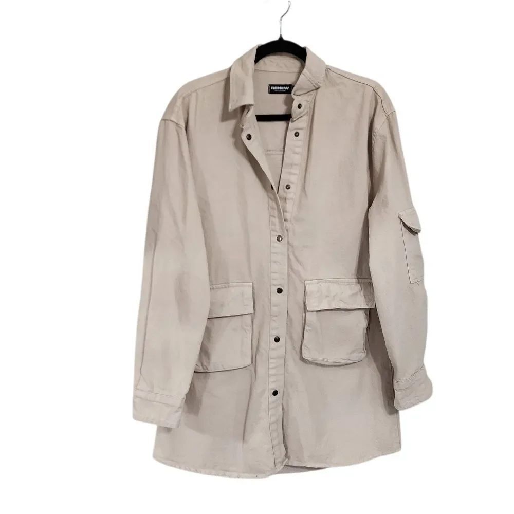 Renew Shaket Top Sz 2 Tan Denim Oversized Button Heavy Chore Indie Granola Cargo